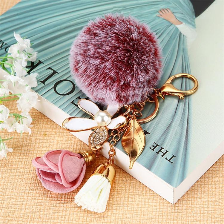 Flower Pink Pompom Heart Key Chain - Pretty Fab Things