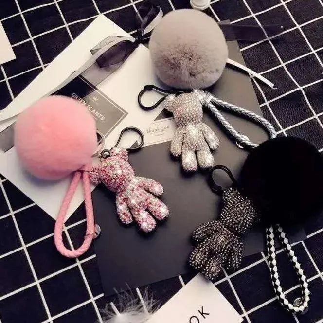 BOMGOM Black Crystal Bear with Red Heart Key Chain - Pretty Fab Things