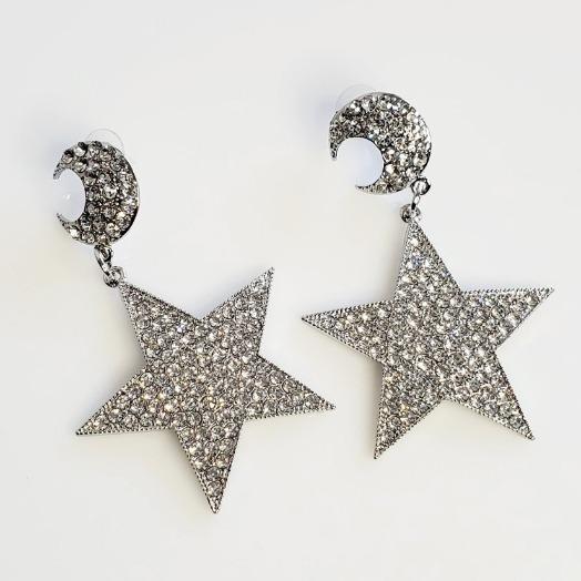 Baby I'm A Star Silver Rhinestone  Earrings - Pretty Fab Things