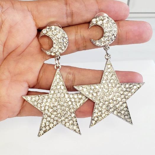 Baby I'm A Star Silver Rhinestone  Earrings - Pretty Fab Things