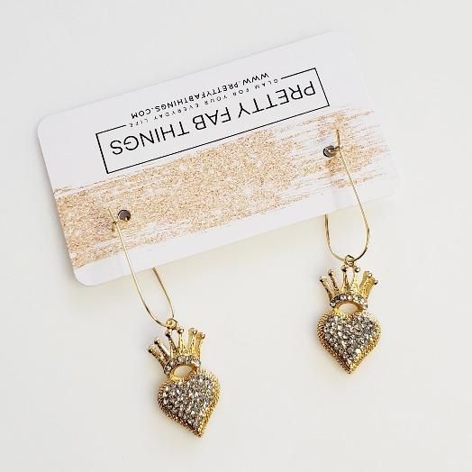 Crystal Gold Crown Heart Earrings - Pretty Fab Things