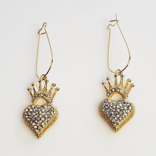 Crystal Gold Crown Heart Earrings - Pretty Fab Things