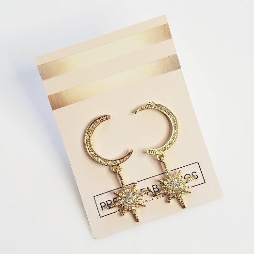 Gold Moon & Stars Crystal Drop Earrings - Pretty Fab Things