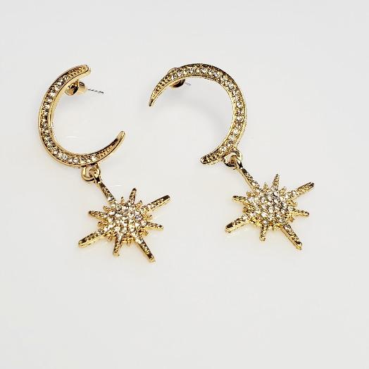 Gold Moon & Stars Crystal Drop Earrings - Pretty Fab Things