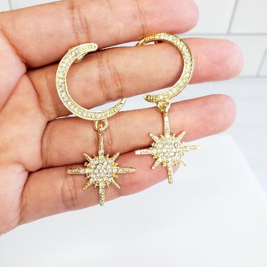 Gold Moon & Stars Crystal Drop Earrings - Pretty Fab Things