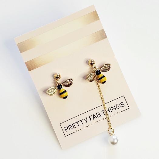 Crystal Gold Plated Enamel Bee Stud Earrings - Pretty Fab Things