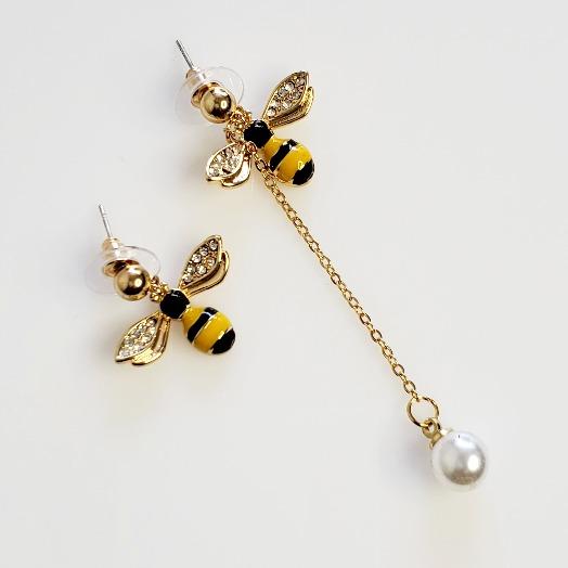 Crystal Gold Plated Enamel Bee Stud Earrings - Pretty Fab Things