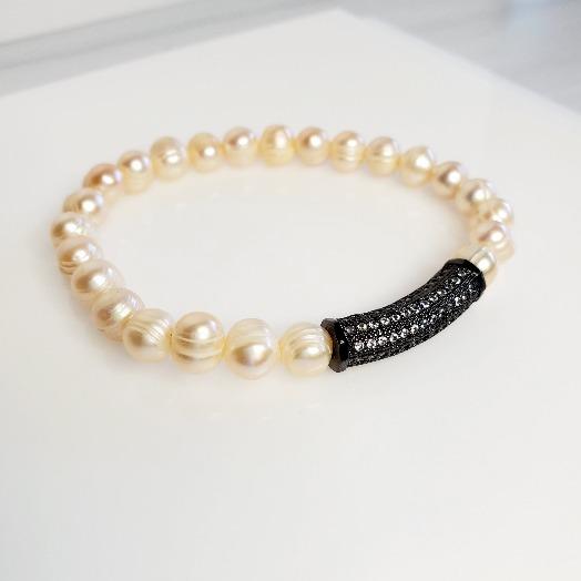 Freshwater Pearl Hematite Stretch Bracelets - Pretty Fab Things