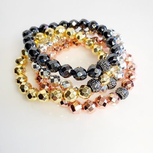 Pave Metallic Magnetic Stretch Bead Bracelets | Pretty Fab Things