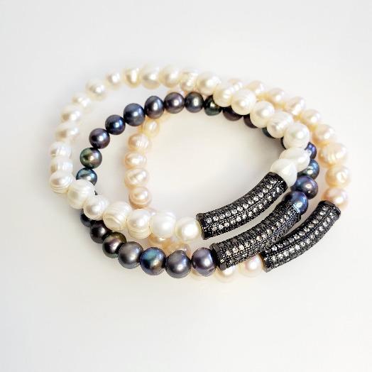 Freshwater Pearl Hematite Stretch Bracelets - Pretty Fab Things