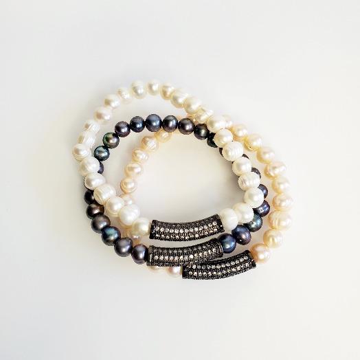 Freshwater Pearl Hematite Stretch Bracelets - Pretty Fab Things