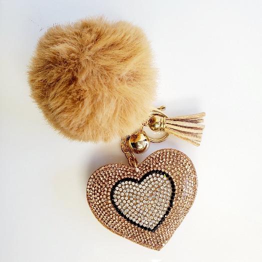 Champagne Pompom Rhinestone Heart Tassel Key Chain - Pretty Fab Things