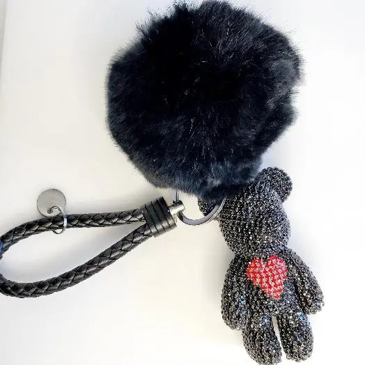 BOMGOM Black Crystal Bear with Red Heart Key Chain - Pretty Fab Things