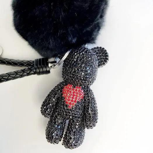 BOMGOM Black Crystal Bear with Red Heart Key Chain - Pretty Fab Things