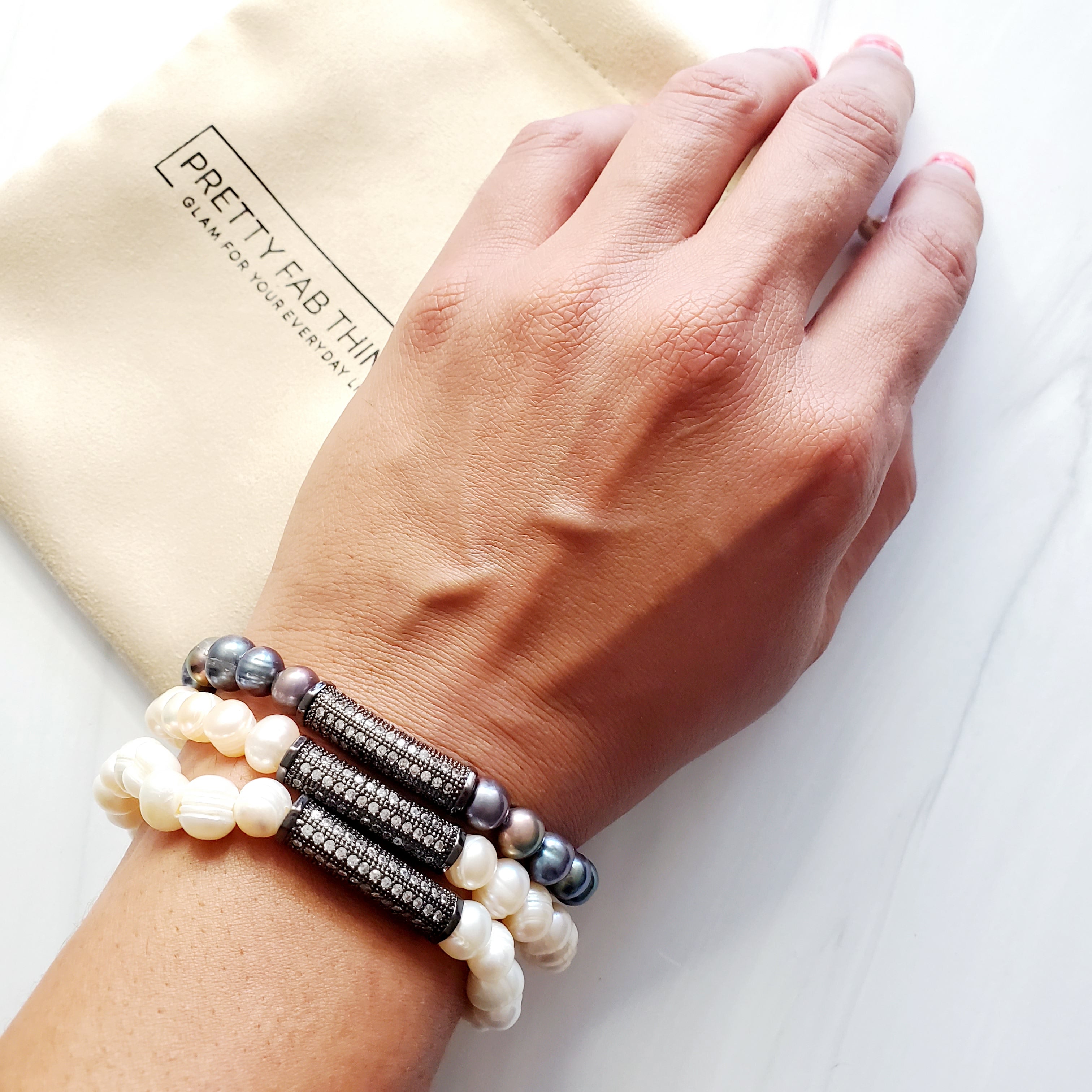 Freshwater Pearl Hematite Stretch Bracelets - Pretty Fab Things