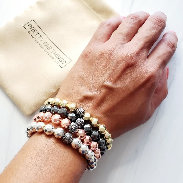 Pave Metallic Magnetic Stretch Bead Bracelets | Pretty Fab Things