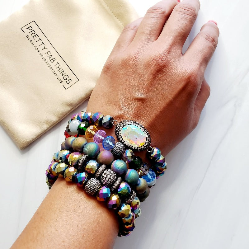 Rainbow Five Piece Bead Bracelet Set | Pretty Fab Things 