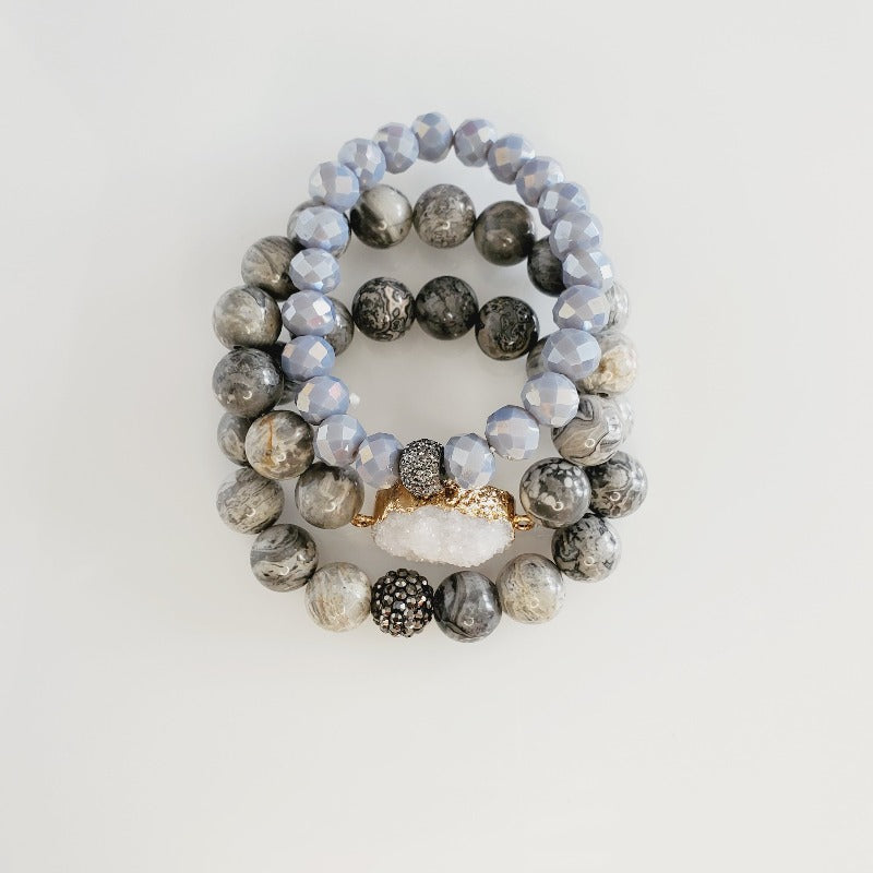 Gorgeous Gray Druzy 3 Piece Bracelet Set | Pretty Fab Things