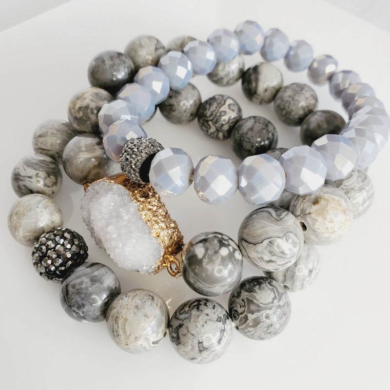 Gorgeous Gray Druzy 3 Piece Bracelet Set | Pretty Fab Things