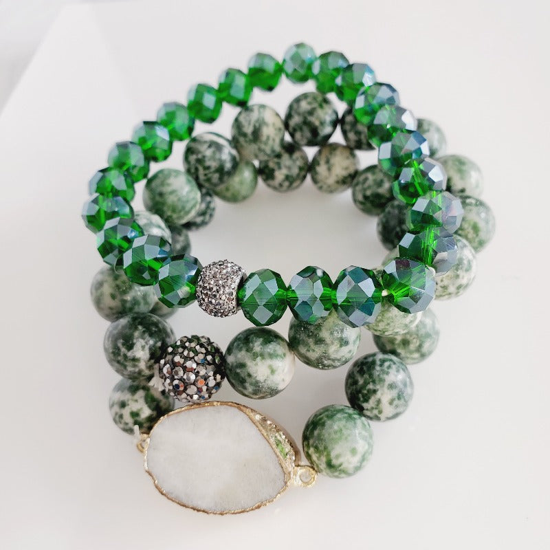 Jade Druzy Stone 3 Piece Bracelet Set | Pretty Fab Things