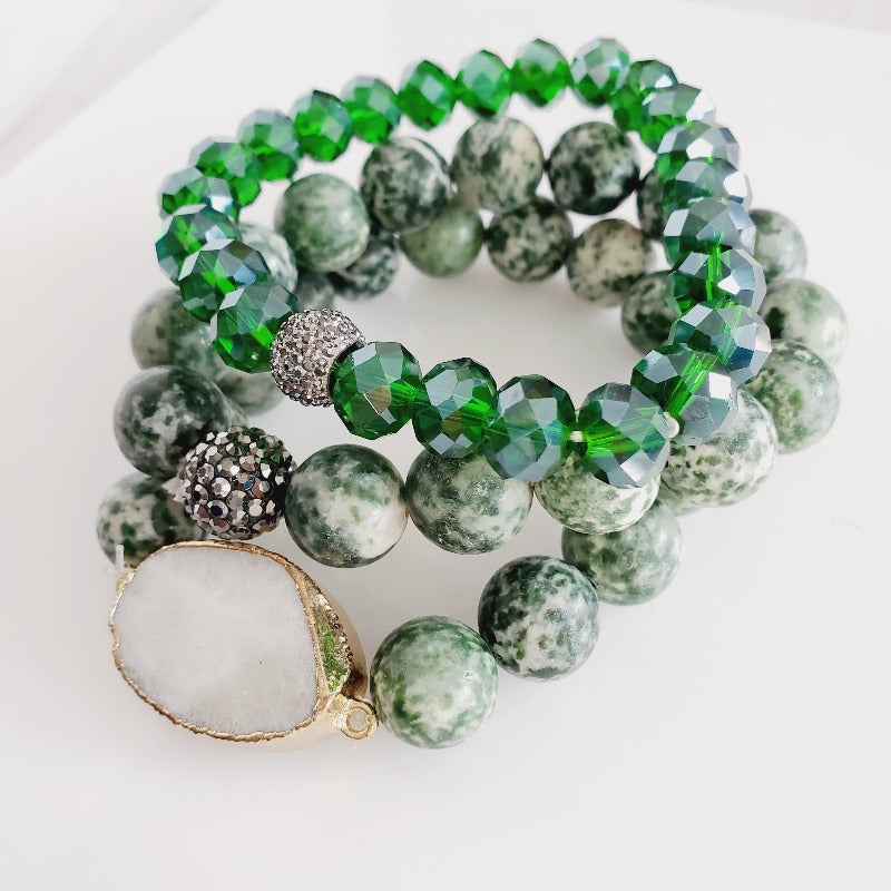 Jade Druzy Stone 3 Piece Bracelet Set | Pretty Fab Things