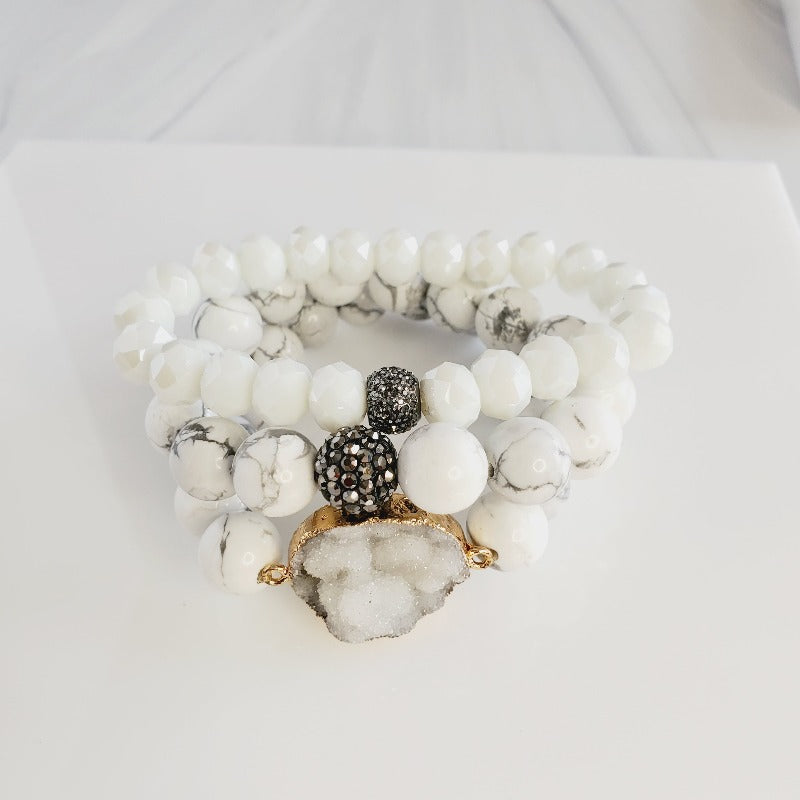 Winter White Druzy 3 Piece Crystal Pave Bracelet Set | Pretty Fab Things