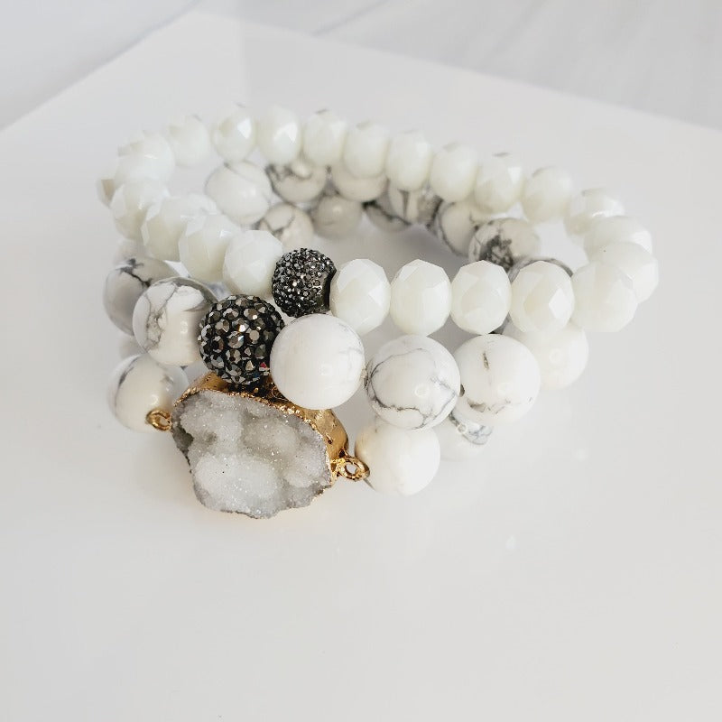 Winter White Druzy 3 Piece Crystal Pave Bracelet Set | Pretty Fab Things