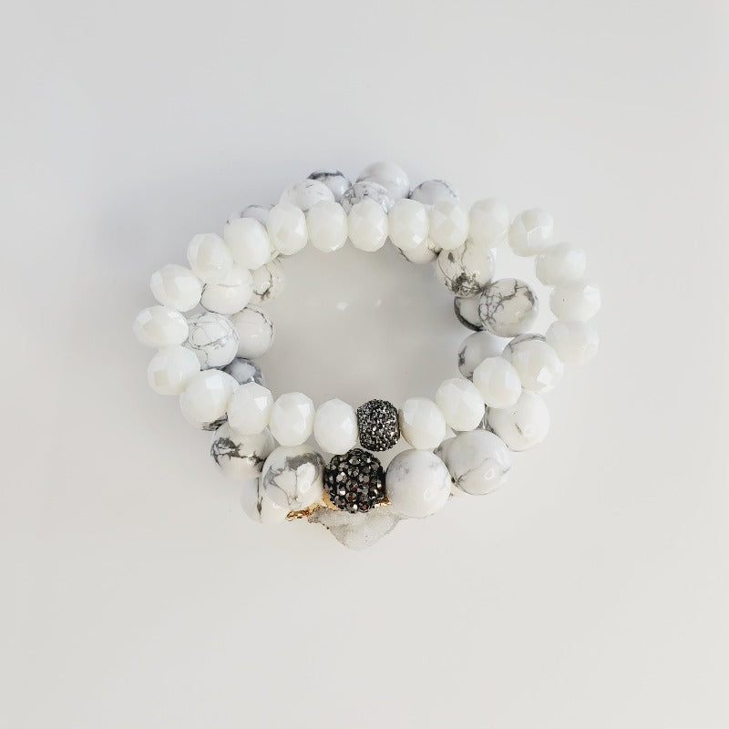 Winter White Druzy 3 Piece Crystal Pave Bracelet Set | Pretty Fab Things