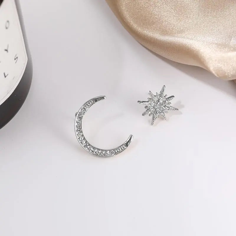 Moon & Stars Stud Earrings Drop Earrings Silver Pretty Fab Things