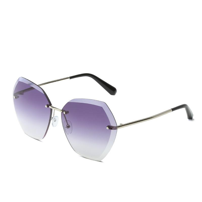 Fashionista Gray Rimless Large Octagon Sunglasses - Pretty Fab Things