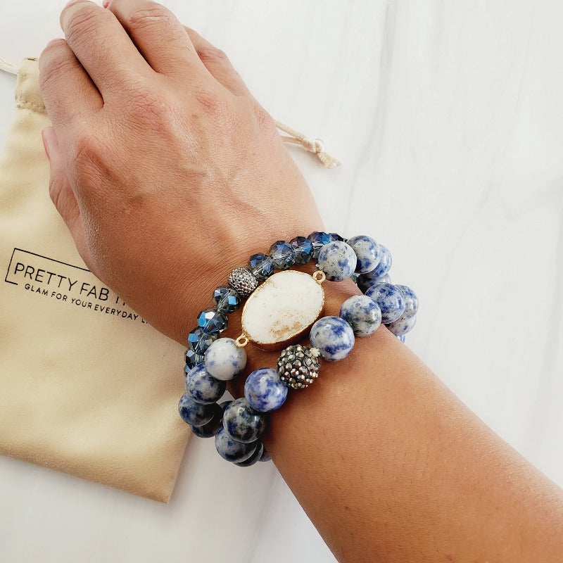 Sapphire Beads Druzy Stone 3 Piece Bracelet | Pretty Fab Things