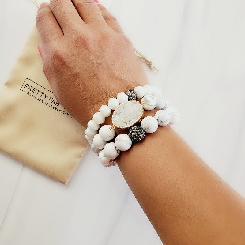 Winter White Druzy 3 Piece Crystal Pave Bracelet Set | Pretty Fab Things