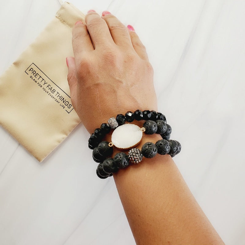 Black Beauty Druzy 3 Piece Pave Bracelet Set | Pretty Fab Things