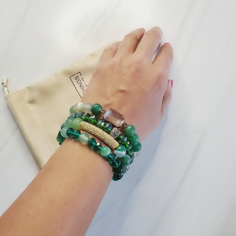 Gorgeous Green Gold Pave Bar Bracelet Set | Pretty Fab Things