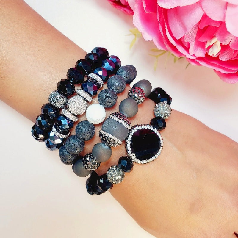 Black & Blue Five Piece Bracelet Set | Pretty Fab Things