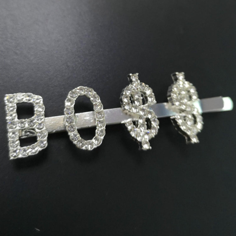 I'm Extra Silver Rhinestone Word Boss Hair Clips |  Pretty Fab Things