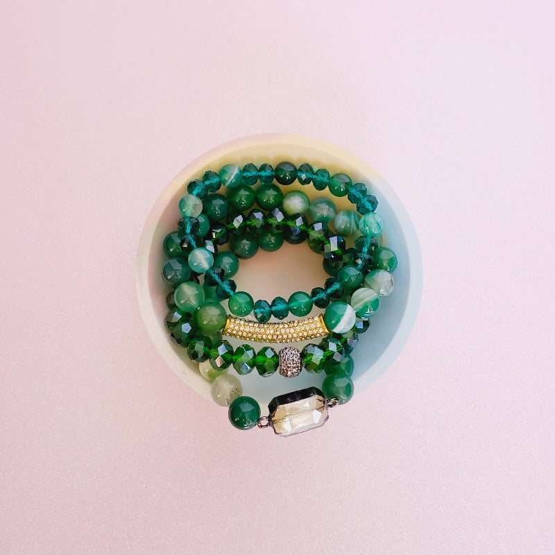 Gorgeous Green Gold Pave Bar Bracelet Set | Pretty Fab Things