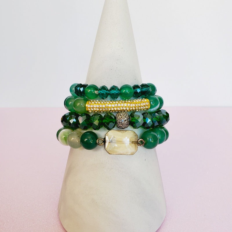 Gorgeous Green Gold Pave Bar Bracelet Set | Pretty Fab Things