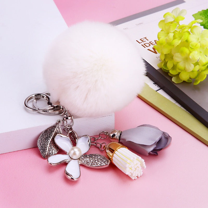 Gray Rose Accent & Pom Key Chain | Swanky Doll Clothing