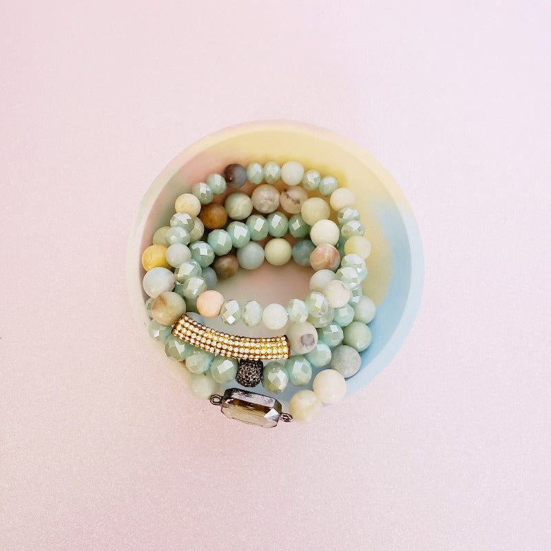 Minty Green Gold Pave Bar Bracelet Set | Pretty Fab Things