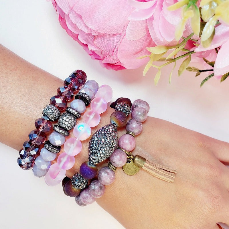 Purple Rain Crystal Pave 5 Piece Bracelet Set