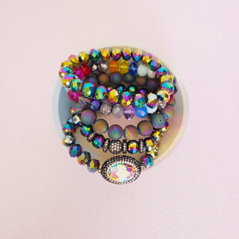 Rainbow Five Piece Bead Bracelet Set | Pretty Fab Things 