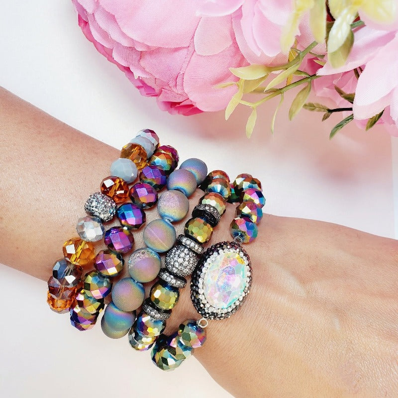 Rainbow Five Piece Bead Bracelet Set | Pretty Fab Things 