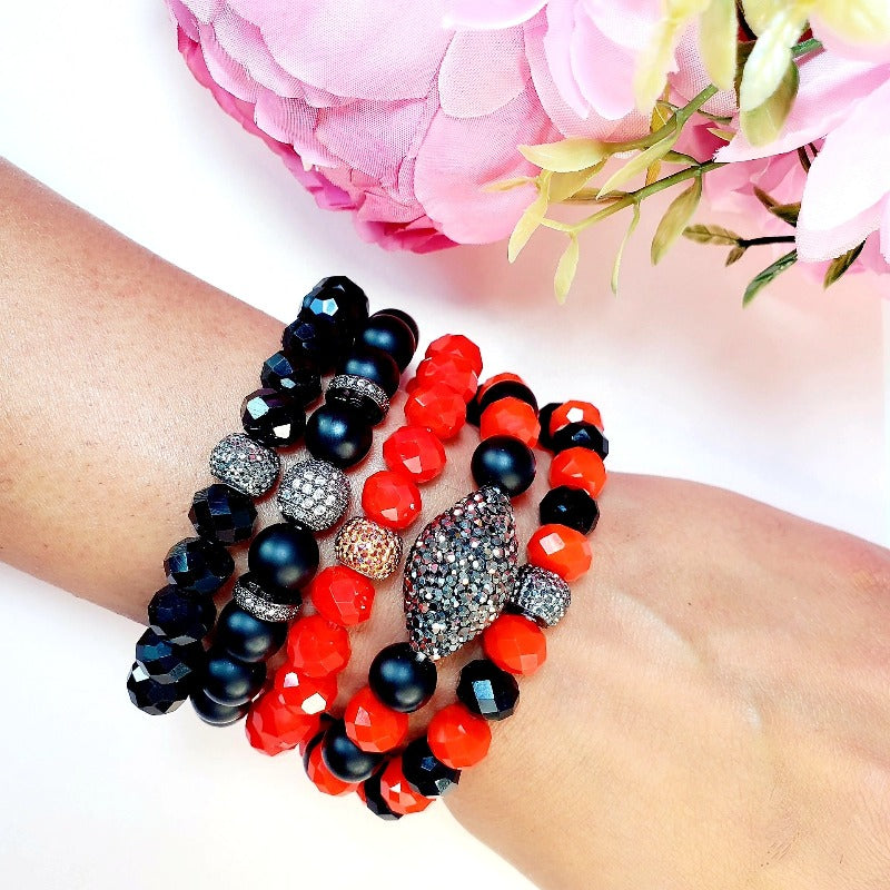 Red and Black Five Piece Bracelet Set | Pretty Fab Things