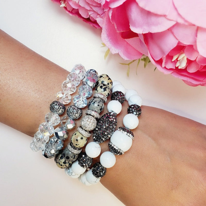 White & Silver Five Piece Bracelet Set | Pretty Fab Things