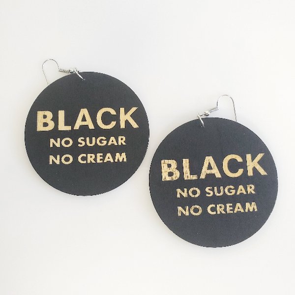 Black No Sugar No Cream Wood Hoop Earrings | Pretty Fab Things